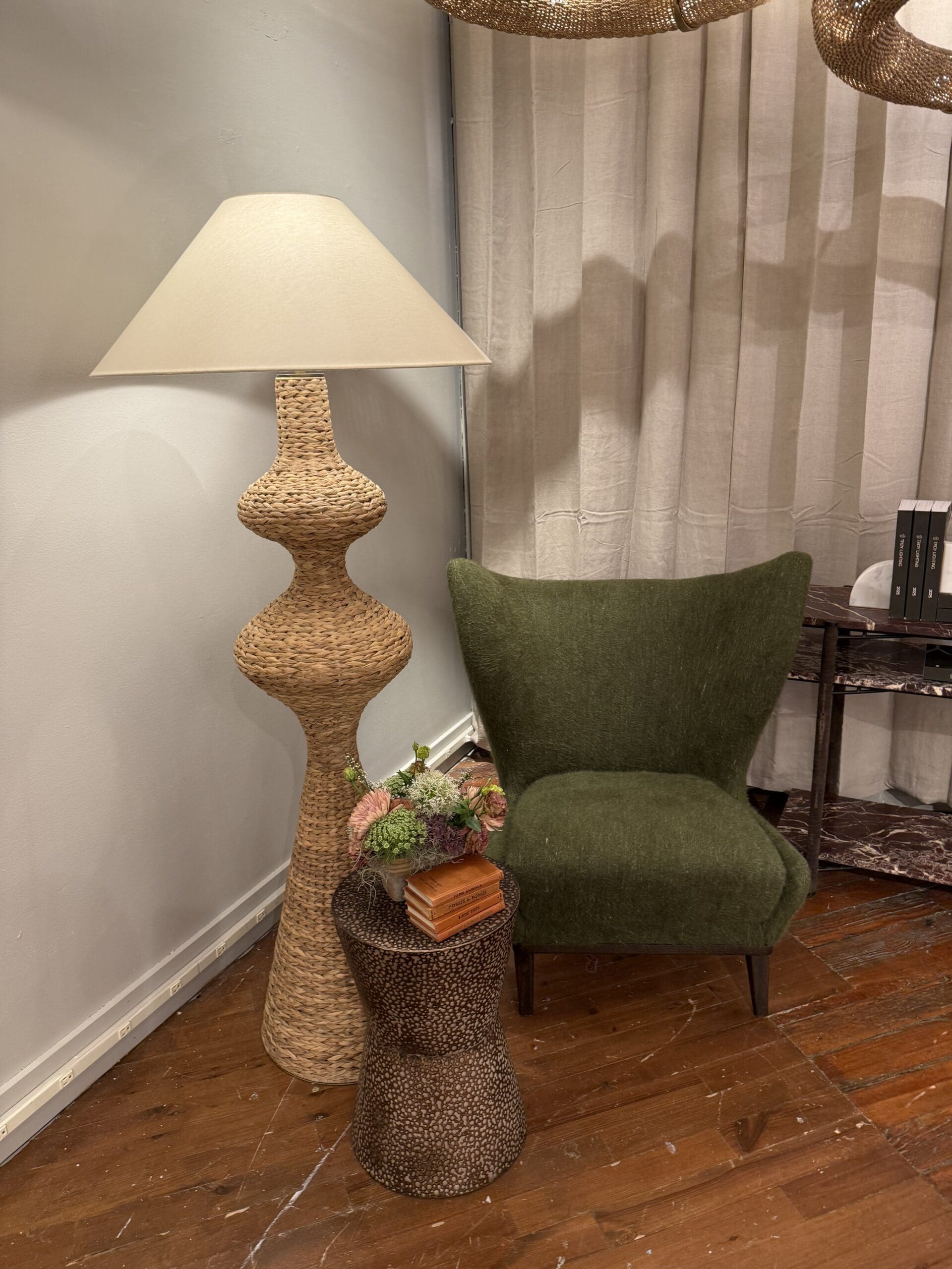 Oversized sculptural floor lamp statement lighting High Point Market 2026 Baker Design Group Dallas luxury interior design trends